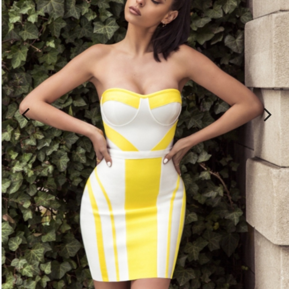 White & Yellow bandage dress